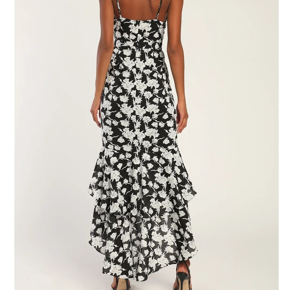 LULUS Women's Darling Daylily White & Black Floral Print High-Low Maxi Dress XS - Picture 11 of 11